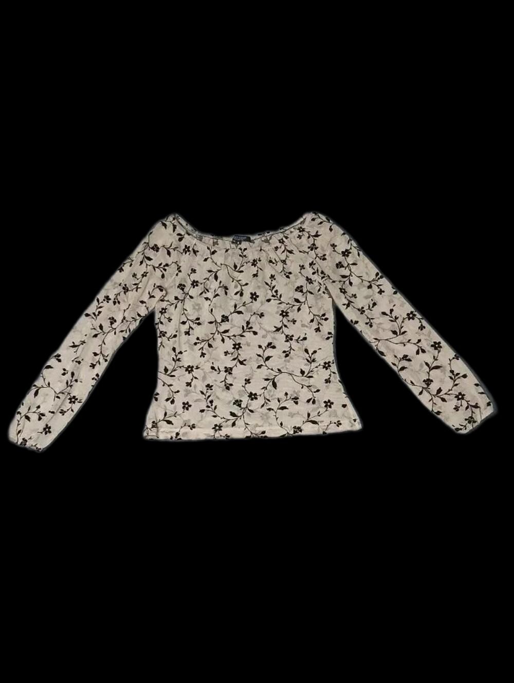 Karen Kane Mesh Velvet Long Sleeve Blouse Womens Size Medium Cream And Black...